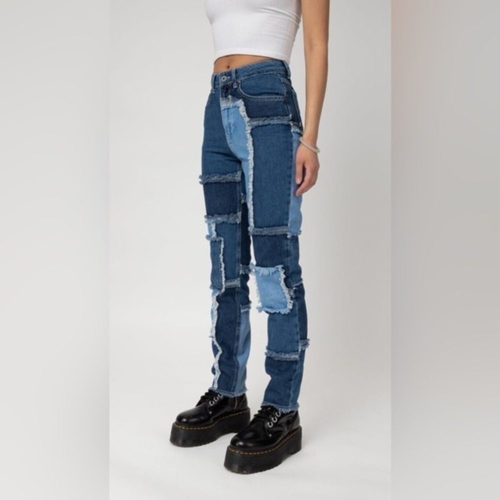 Ragged Priest Quilted Patchwork High Waisted Jeans 32